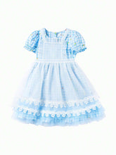 Balabala Young Girl Plaid Contrast Mesh Frill Trim Princess Dress, Lovely
